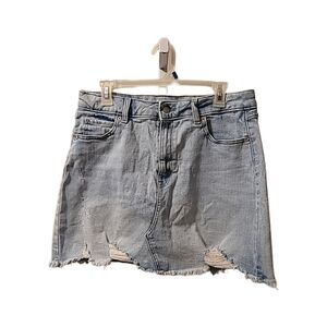 Wild Fable A-Line Denim Skirt, Sz 12 Blue Light Wash Frayed Hem Distressed